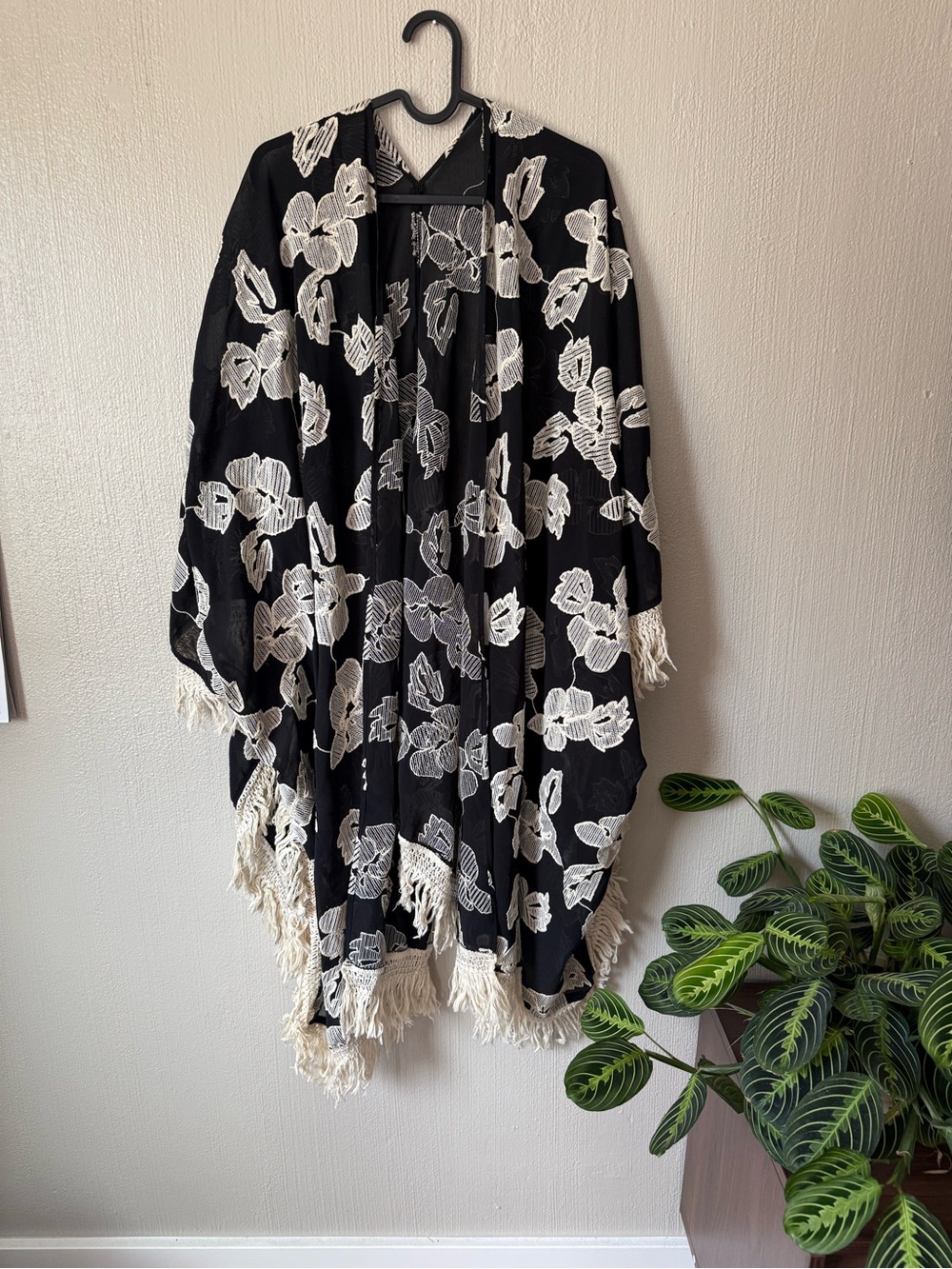 Alice & You Black Kimono with Cream Floral Embroidery